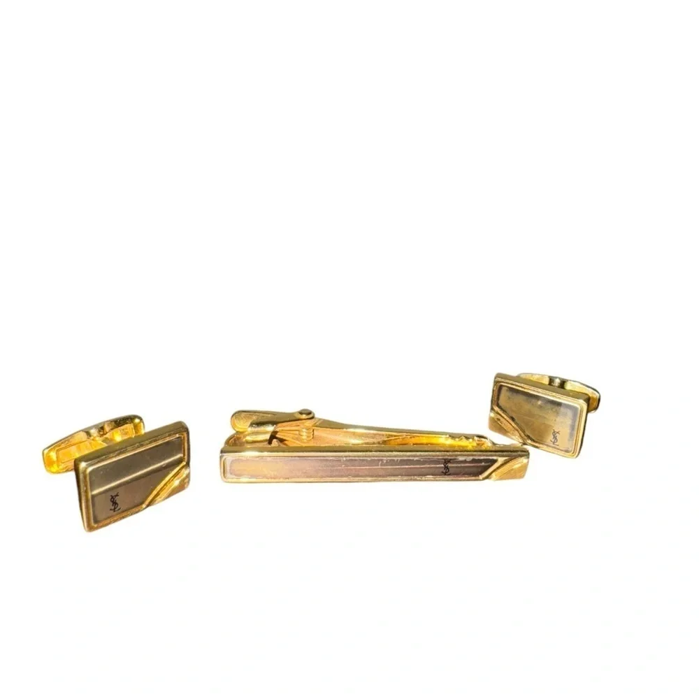 YSL Vintage Cuff Links and Tie Clip Set